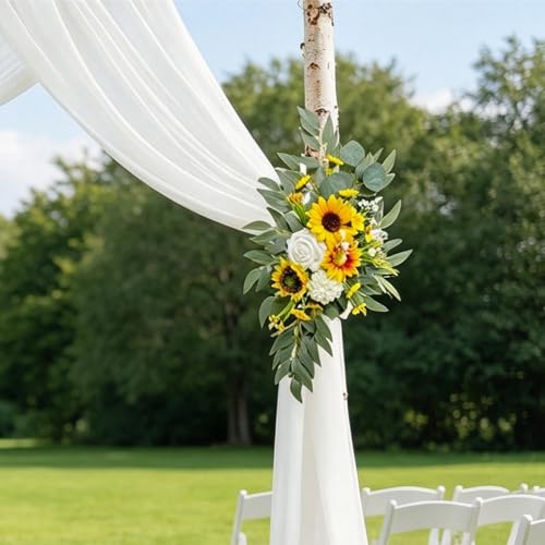 Odouzy Wedding Arch Flowers Kit,Artificial Flower Arch Decor (Set of 3),2pcs Artificial Flower Arrangement with 1pc Sheer Drape for Wedding Decor Reception Backdrop (Autumn Orange&Sunflower) - color: Autumn Orange&sunflower