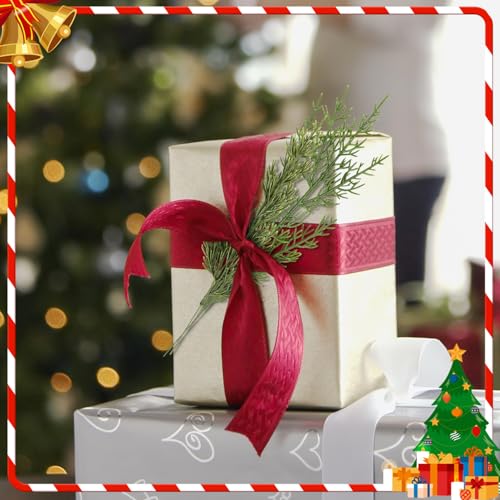 40 Pcs Artificial Pine Branches Assorted Faux Pine Stems Cedar Leaves Needle Sprigs Plastic Fake Christmas Greenery Pine Picks for Xmas Tree Wreaths Garlands DIY Accessories Home Decor (40, Green)