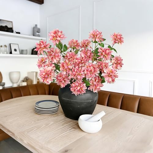 5 Pcs 27" Artificial Silk Flowers for Vase, Realistic Faux Floral Arrangement with Long Stems, Fake Rosa Banksiae Flower DIY for Wedding Centerpiece, Home Party Indoor Vase Decor - Pink - color: Pink