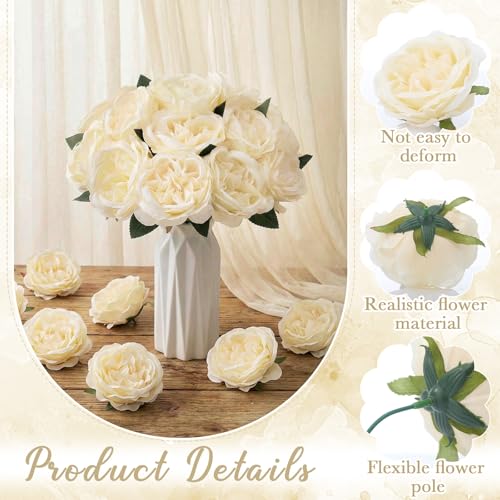 Suncalla 80 Pack Austin Rose Peonies, 3.94 Inch Artificial Flowers Heads Bulk with Stems Leaves for Arrangement Wedding Centerpiece Banquets Party Home Kitchen Decor DIY(Light Champagne) - color: Light Champagne
