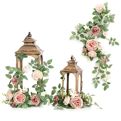 Ling's moment 6Pack 1.8ft Artificial Flowers Garland Dusty Rose Lantern Arch Floral Centerpieces Wedding Aisle Decor Chair Flower for Mantel Signs Table Window Cake Decoration（not Including Lanterns） - color: Pk-dusty Rose & Cream