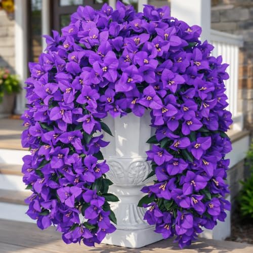 Artificial Flowers for Outdoors – 2 Bundles of UV-Resistant Artificial Bougainvillea, Realistic Silk Flowers for Front Porch, Patio, Garden, Window Boxes & Hanging Baskets (Purple, 2) - color: Purple, size: 2 Bundles
