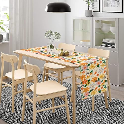 Retro Hippie Flower Table Runner Abstract Groovy Florals 1970s Boho Mid Century Dinner Runner for Country Farmhouse Home Kitchen Party Holiday 36X13inch - color: Bohoflower-7, size: L36"x W13"