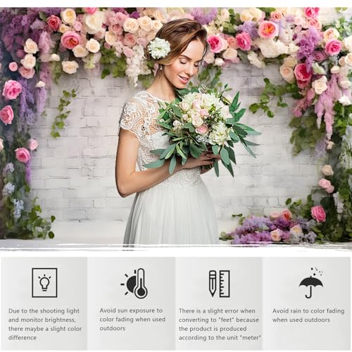 YongFoto Retro White Brick Wall Floral Arch Backdrop 10x7ft Rose Flowers Vine Leaves Photography Background Birthday Bridal Shower Wedding Party Banner Room Decor Portraits Photoshoot Wallpaper - size: 10ftx7ft
