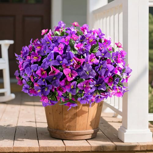 Artificial Flowers Plants for Outdoors Spring Summer Decor, 4 Bundles Fake Bougainvillea Silk Outside Flowers UV Resistant Look Real for Outdoor Planter Patio Porch Window Garden Home, PurpleFuchsia - color: Purplefuchsia