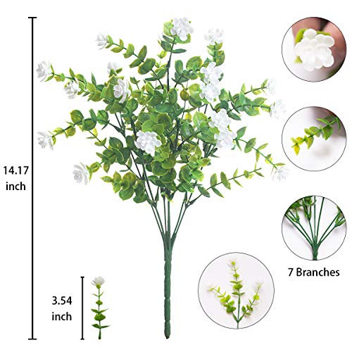 Artificial Flowers Outdoor,UV Resistant Fake Flowers 20 Bundles Faux Outdoor Plants Plastic Flowers Greenery Bushes for Indoor Outside Home Porch Decoration (White) - color: White, size: 20 Bundles