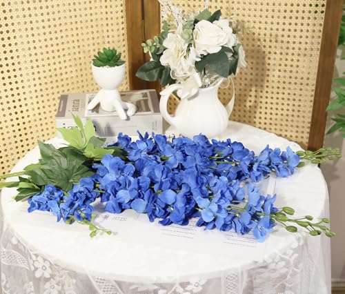IPOPU 43.3" Royal Blue Delphinium Artificial Flowers 5PCS Faux Delphinium Flowers Larkspur Long Stem Artificial Flowers for Wedding Table Centerpieces Home Garden Decor(Royal Blue) - color: Dark Blue