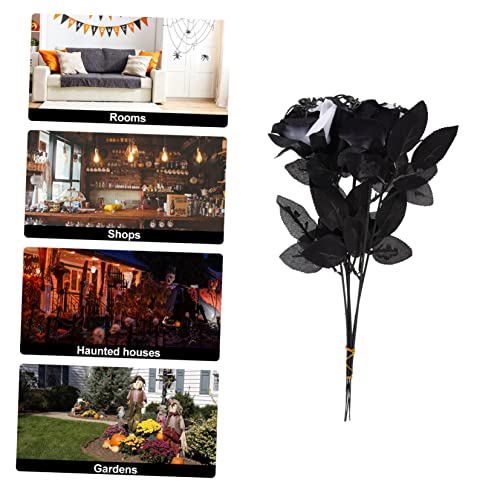 PRETYZOOM 5Pcs Halloween Artificial Rose Decorations with Spooky Spider Accent Black and White Polyester Flowers for Indoor Party Haunted House Store Atmosphere Setup