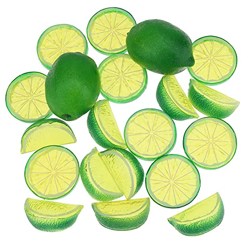 Woration 20PCS Artificial Fake Green Lemon & Slices Blocks Decoration Faux Fruit Slice Set Food Model Limes Theme Party Table Centerpiece Wedding Ornament Vase Fillers - color: Lime