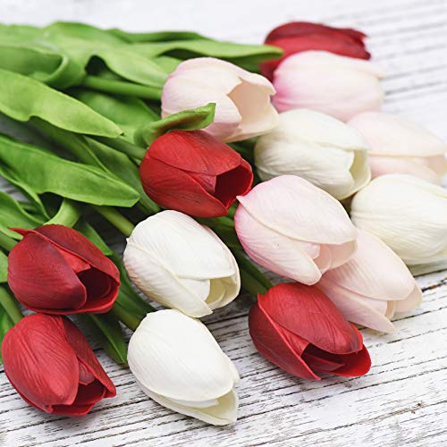FiveSeasonStuff Real Touch Tulips Artificial Flowers – 15 Stems Faux Tulip Bouquet in Gift Box for Wedding, Home Decor, Party, Floral Arrangements (Charming Lady) - color: #6 Charming Lady