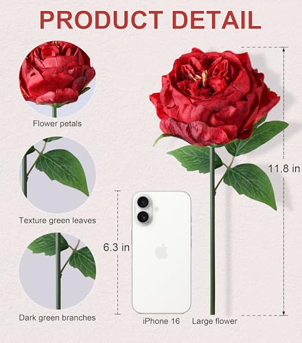 florisso Bright Red Austin Rose Faux Flowers - 13 Branches Silk Austin Roses for Wedding Floral, Table Decor & DIY Bouquets (Silk Faux Flowers) - color: Austin-red
