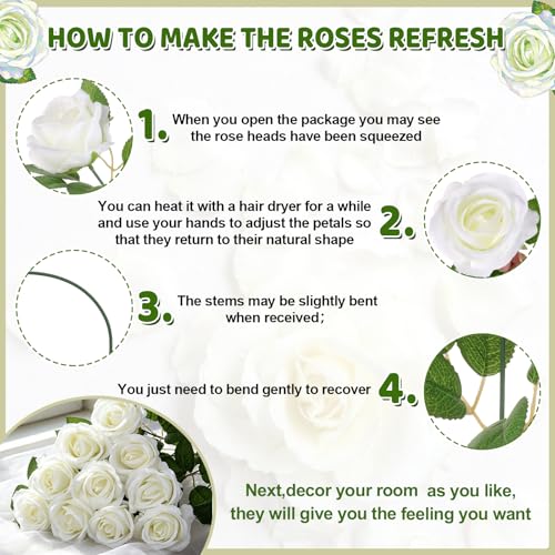 80Pcs White Roses Artificial Flowers Bulk, Velvet Silk White Roses Realistic Rose Fake White Flowers for Wedding Party Table Centerpieces Bridal Bouquets Home Decor (White) - color: White Rose-80