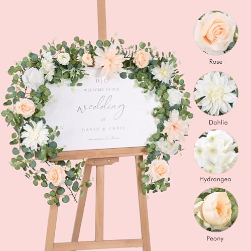 Waipfaru 2Pcs 6Ft Eucalyptus Greenery Garland with Flowers, Flower Rose Garland Decorations for Wedding Table Runner Centerpieces Backdrop Party Room Decor (White) - color: Champagne-6.07ft, size: 2 Pack