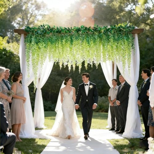 HUAHUA Artificial Wisteria Flowers, White Dense Artificial Fake Wisteria Vine Ratta Hanging Garland Silk Flowers String for Home Party Wedding Decor (24pcs Green) - color: 24pcs Green