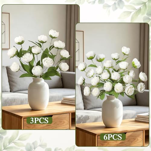 Dremisland 6 Pcs Faux Peonies Artificial Flowers 27" Faux Peony Stems Flowers White Peonies Branch for Vase Filler DIY Bouquet Centerpiece Floral Arrangements Home Wedding Bridal Showers Decor - size: 6PCS