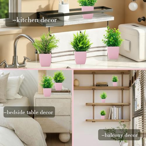 GREENTIME 4 Pack Fake Plants in Pink Pot Mini Artificial Eucalyptus Potted Plant Small Faux Grass Greenery Potted for Indoor Home Office Farmhouse Bathroom Table Decoration - color: Pink-4