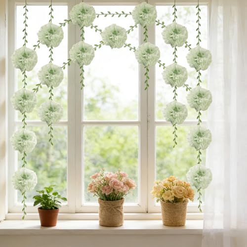 Green Flower Garland for Backdrop - 2 Pcs Artificial Flower Garlands for Wedding Party Arch Decor, 8.2 Ft Hanging Fake Paper Floral Vines for Room Wall Table Garden Background Decorations - color: Green