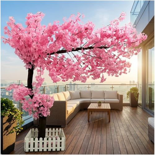 7.9ft Tall Big Cherry Blossom Tree, Handmade Japanese Pink Artificial Cherry Blossom Trees with Led Light for Indoor Outdoors Home Living Room, Wedding Decor - size: 7ft 11in