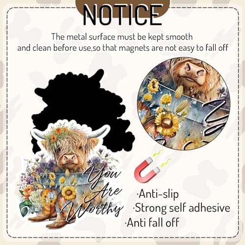 Whaline 12Pcs Highland Cow Refrigerator Magnets You are Enough You are Loved Inspirational Quotes Magnetic Stickers Motivational Magnet Decal Gifts for Graduation Women Men Friends - style: Highland Cow