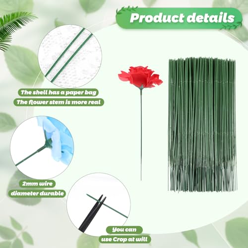 Jeffdad 100 Pcs Floral Stem Wire, Artificial Flower Rod Green Flower Stems Wire Crafting Floral Stem for Flower Arrangement Crafts Bouquets Wreath Making(6.7 inch/17 cm)