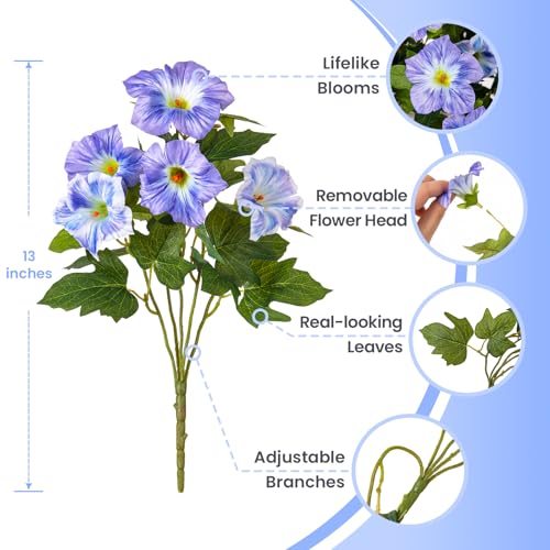 6 Pcs Artificial Petunia Flowers for Outdoor, Fake Spring Petunias Faux Silk Flowers for Outdoors UV Resistant Plants for Planters Garden Porch Patio Window Box Indoor Table Decor(White Blue) - color: G-blue White