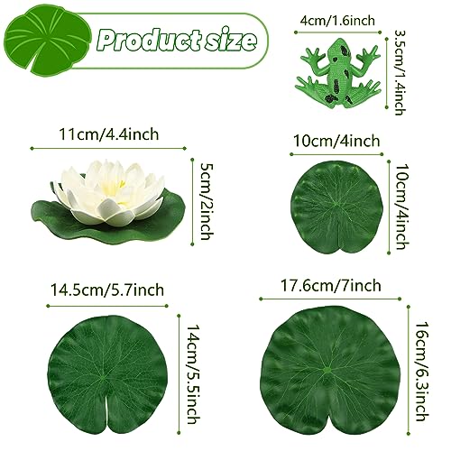 10pcs Artificial Floating Foam Lotus Flowers with Artificial Frog Lotus Leaves, Lily Pads for Lake, Pond Plants Ornaments for Pool Aquarium Water Decoration, White - color: White