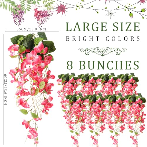 XunYee 8 Pcs Artificial Hibiscus Flowers for Outdoors Spring Summer Decor Fake Hanging Flowers Plants Uv-Resistant Faux Hibiscus Flower for Outside Porch Patio Front Door (Pink) - color: Pink