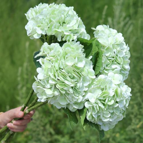 Green Hydrangea Artificial Flowers - High-End 22.5cm Oversized Heads (4pcs) | Real-Touch Design | Perfect for Christmas, Weddings, Home Decor, Parties & Outdoor Use (Light Green) - color: Light Green