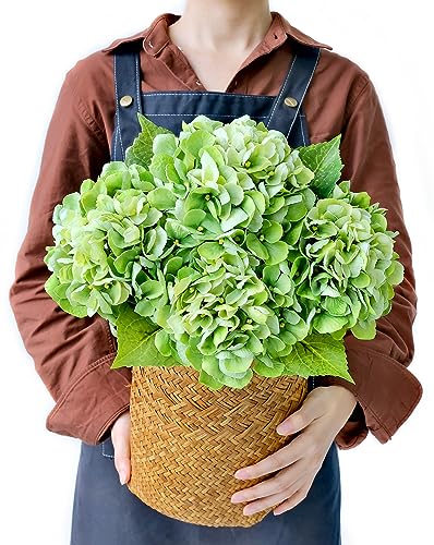 JINWOE 4PCS Real Touch Faux Hydrangea Flowers, 21" Green Latex Silk Flowers for Decoration,Vintage Fake Bouquet Flowers for Wedding Centerpieces Tables Party Outdoor Home Baby Showers - color: Green