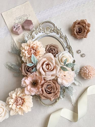 FACINOC Roses Artificial Flowers Nude Fake Flower for DIY Wedding Bouquet Bridal Baby Shower Decorations Party Table Centerpieces Cake Decorating Silk Floral Arrangement Home Decor Indoor Beige - color: Nude Fake Flowers