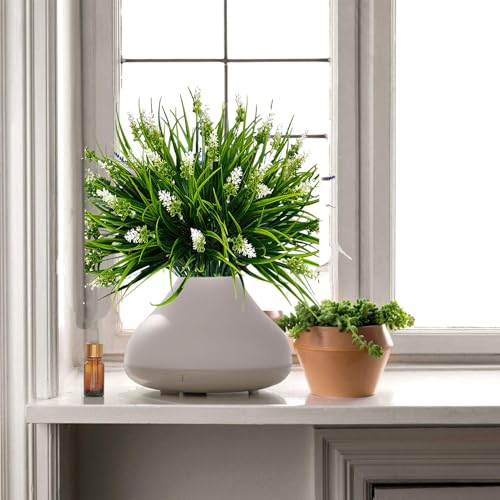 Artificial Fake Outdoor Plants Flowers for Spring Decoration, UV Resistant Realistic White Plastic Flowers Faux Plant Monkey Grass for Planter Home Garden Porch Patio Window Box(White-A, 12 Pcs) - color: White-a