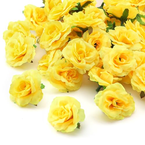 100 Pcs Mini Yellow Roses Artificial Flowers Bulk, 1.9" Small Silk Fake Roses Flower Heads for Decoration, Wedding Centerpieces Bridal Shower Party Home Decor,DIY Crafts(Yellow) - color: Yellow