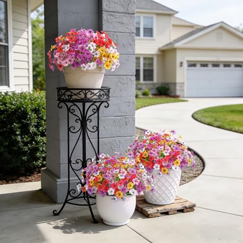 Ammyoo 24 Pcs Artificial Fake Flowers for Outdoor Spring Decoration, Faux Flowers No Fade UV Resistant Silk Flower Plants for Outside Garden Yard Porch Patio Balcony Indoor Decor - color: Multicolor（red, White, Pink, Purple, Yellow）