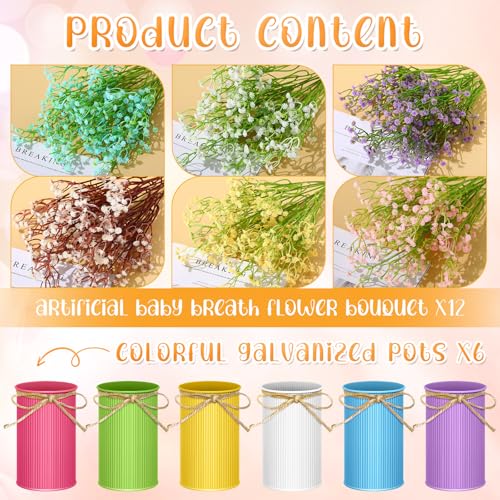 Maxdot 6 Sets Flower Centerpieces for Table Summer Artificial Baby Breath Flowers with Metal Vase Multicolor Faux Gypsophila Floral Arrangement Spring Summer Decorations for Home Wedding Party Decor - color: Classic