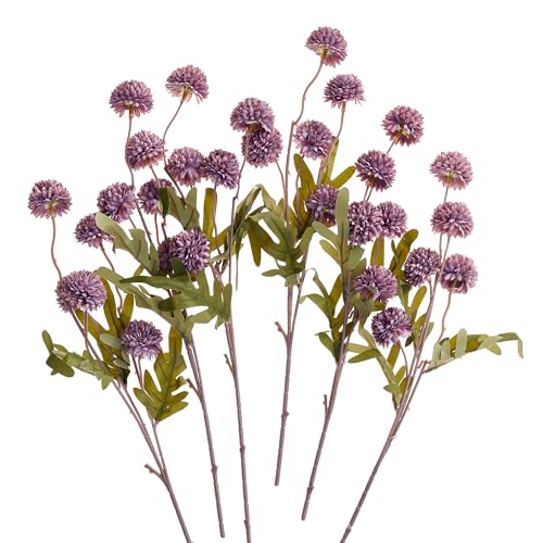SITUMEIZI Purple Pompon Mum Artificial Flowers Faux Silk Mums Mini Chrysanthemum with Stems 6Pcs for DIY Purple Wedding Centerpieces Floral Arrangements - color: Taupe