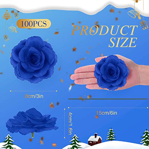 Yunlly 100 Pcs Artificial Flowers Fake Silk Roses Long Stem Rose Bouquet Wedding Party Home Decor for DIY Baby Shower Centerpieces Tables Home Decorations(Blue) - color: Blue