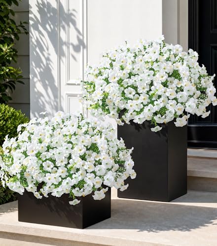 Artificial Flowers for Outdoors Decoration, 20 Bundles White Faux Morning Glory with Eucalyptus Look Real UV Resistant Fake Plants Silk Flowers for Outside Yard Gardens Porch Patio Planter Home Urn - color: White