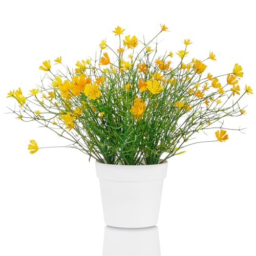 Babys Breath Potted Fake Plants with Flowers Faux Plants Indoor for Home Office Bookshelf Table Farmhouse Room Decor (Yellow) - color: Yellow