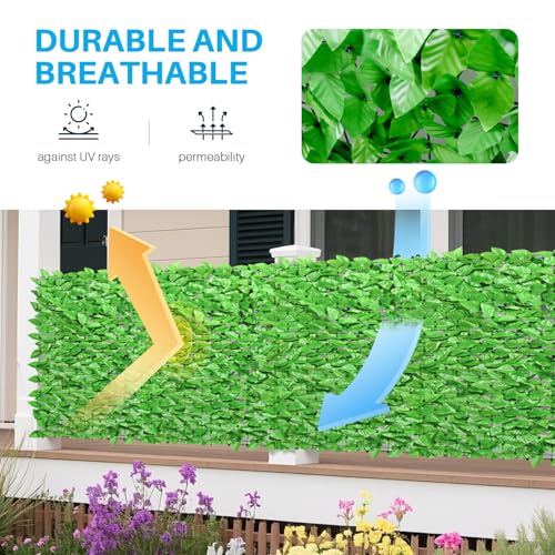 Patio Paradise 39"x156"-1Pc Faux Ivy Fence Privacy Screen Artificial Greenery Wall Backdrop,Fake Grass Wall Panels for Outside Apartment Balcony,Vine Leaf Decor for Outdoor Patio Chain Link - color: Faux Laurel Leaves- Light Green, size: 39" x 156"