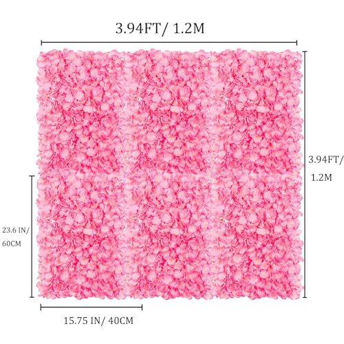 BLOSMON Flower Wall Panel Backdrop - 6 Pcs 24 x 16 Inch Pink Artificial Hydrangea Floral Backdrop for Wedding Party Baby Bridal Shower Decor, Hanging Fake Silk Flower Backdrop Decoration - color: Pink