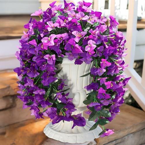HyeFlora Bougainvillea Artificial Hanging Flowers Plants for Outdoors Decoration, 2pcs Fake Flowers Silk Bougainvillea Vines Realistic UV Resistant Faux Flowers for Outside Planters Porch Patio, Mix - color: Fuchsia + Light Fuchsia