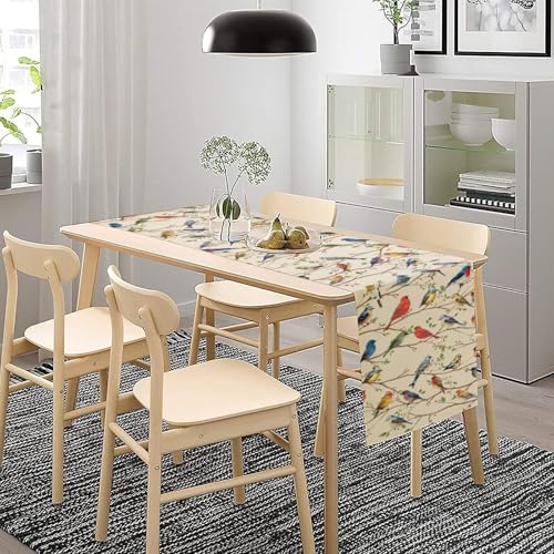 Flowers Birds Spring Table Runner, Colorful Birds Branches Floral Seasonal Kitchen Dining Table Decoration for Home Party Decor 13x36 Inch - color: Bird_1, size: 13x36inch