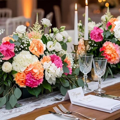Suncalla 60 Pcs Artificial Hydrangea Flowers Bulk Silk Hydrangea Full Flowers Heads with Stems for Wedding, Home Table Centerpieces, Garden, Baby Shower, Party Decoration (Pink,Orange) - color: Pink,orange