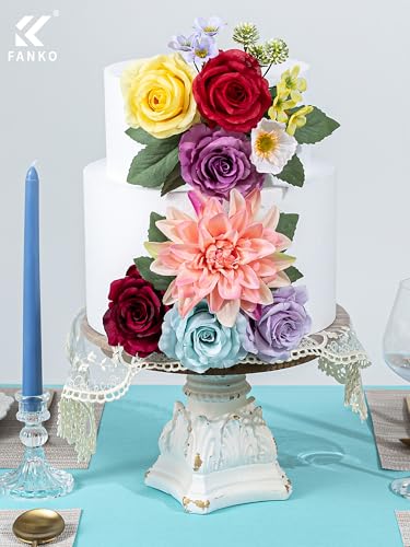 FANKO Artificial Flowers for DIY, Rainbow Multicolor Faux Flowers Bouquet, Colorful Fake Rose Daisy Lily Silk Flowers for Vase, Home Decor, Garland, Wedding, Birthday, Party, Romantic Celebration - color: Multicolor-3