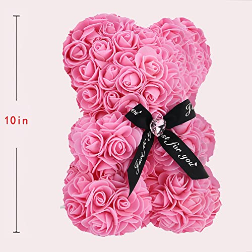 Lgv Flower Rose Bear,Romantic Gift for Valentine's Mother's Day, Christmas, Birthday,Girl Friend Her Mom Female Wife with Artificial Heart-Shaped Diamonds Pink - color: Pink