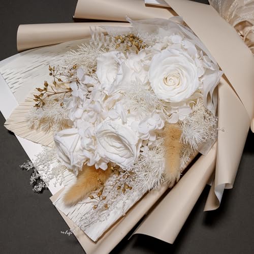 Bonsion Preserved Flowers Gifts for Women, Flower for Delivery, White Roses Gifts fo Her, Preserved Roses Bouquets, Birthday Gifts for Grandma, Mothers Day Flowers for Wife - color: White