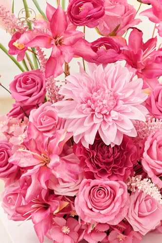 TINGE TIME Free-Standing Artificial Flower Set of 2, Table Centerpiece with Rubber Pad, Silk Fake Flower for Wedding Centerpiece Archway Aisle Welcome Entrance (Hot Pink) - color: Hot Pink