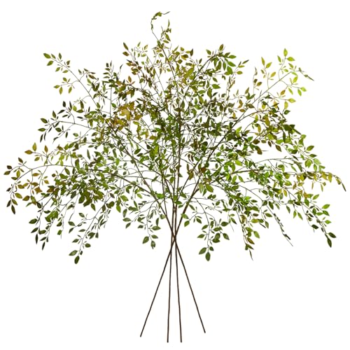 Ttranewsoo 4Pcs Artificial Greenery Stems, 43.3" Nandina Branches Tall Faux Plant Stems for Vase, Greenery Decor Stems Leaves Bunches for Shop Garden Office Home Décor,Orange - color: Orange 4pcs