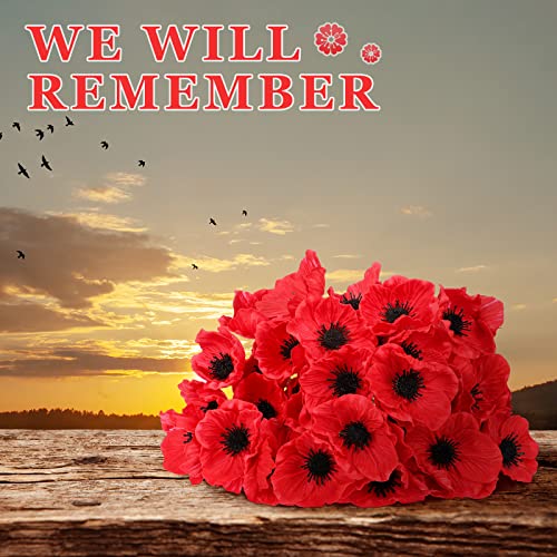 Censen 42 Pcs Red Artificial Poppy Flowers 11 Inch PU Realistic Flower Silk Anemone Stems Bulk for Wedding Bouquets Table Centerpiece Holiday Home Halloween Decor Arrangements - color: Red