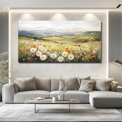 FUHAIHUA Large Framed Wall Decor For Living Room Canvas Wall Art For Office Farmhouse Wall Decorations For Bedroom Prairie Flowers Landscape Paintings Modern Pictures Artwork Home Decor 24" x 48" - color: Prairie Flower, size: 48"L x 24"W